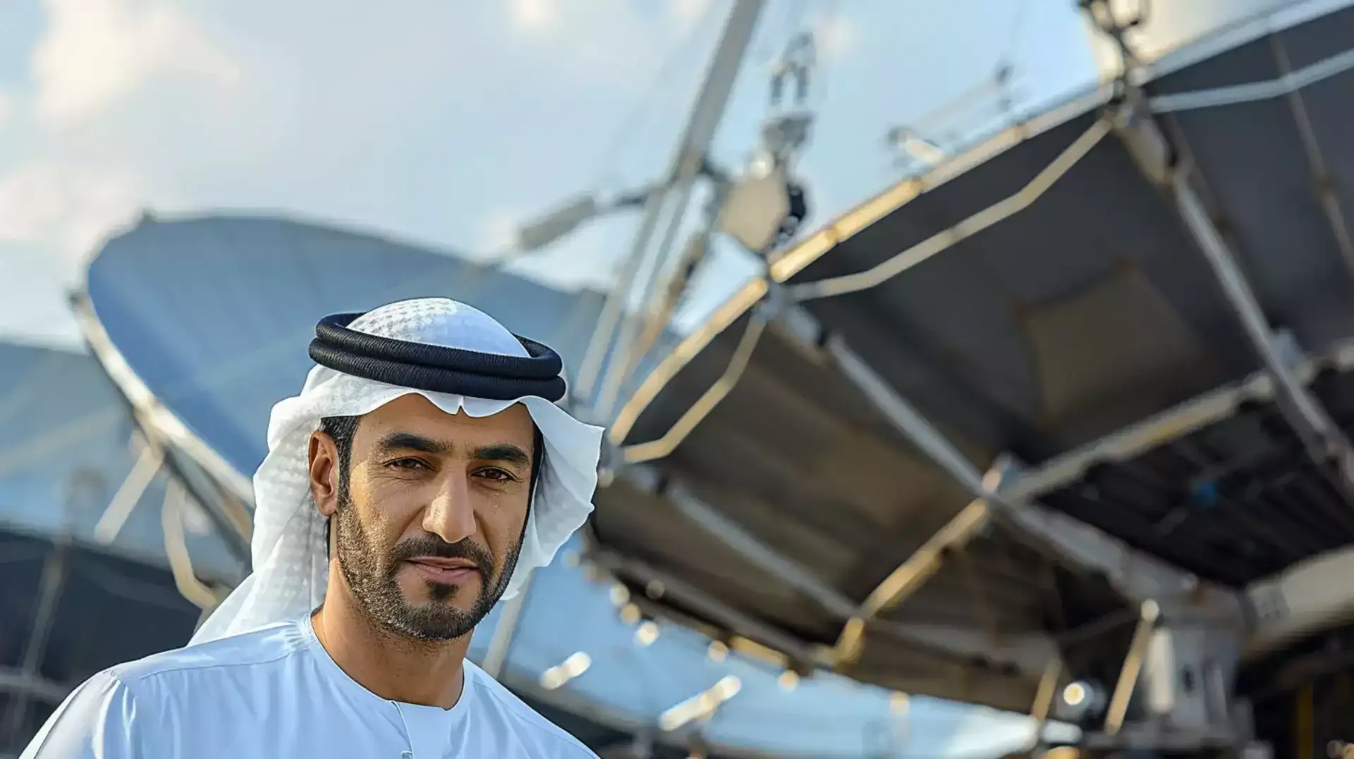 Dubai skyline intertwined with telecom infrastructure, symbolizing investment potential