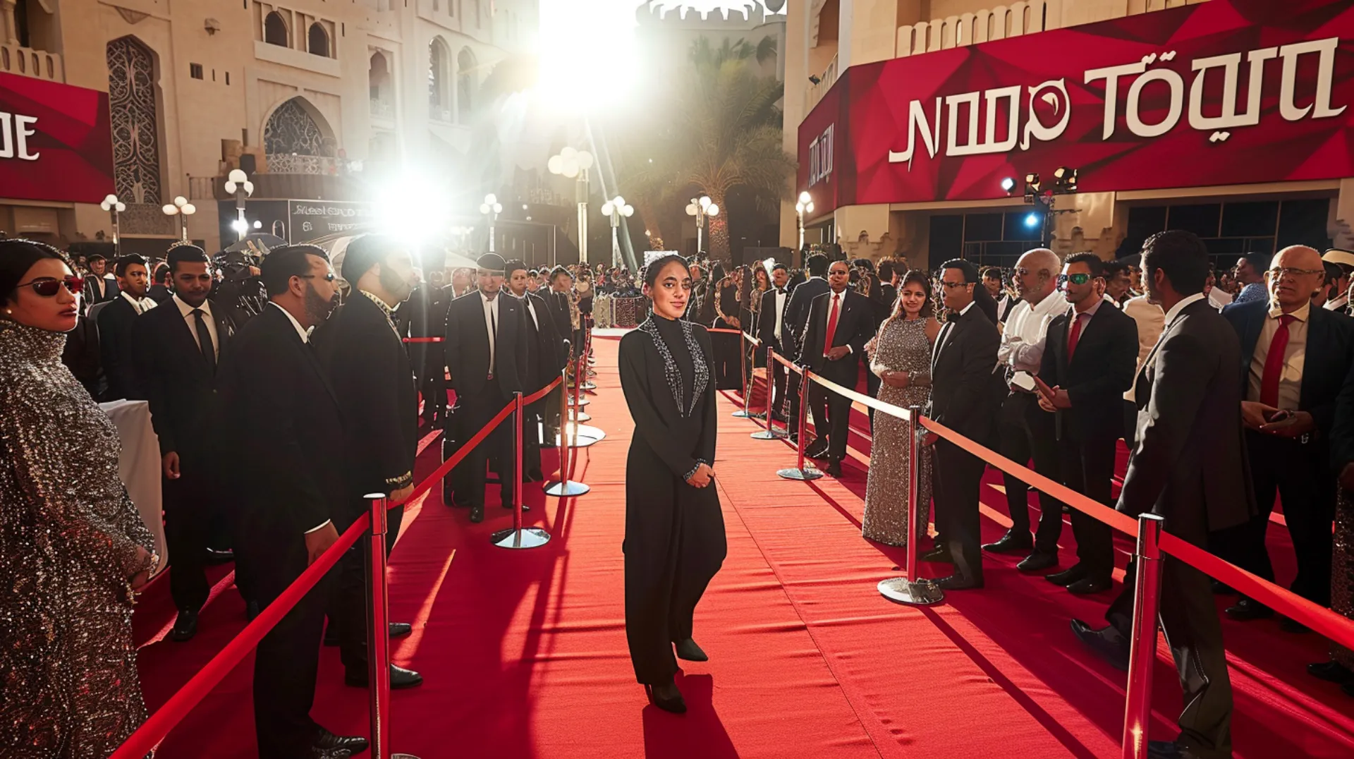 Many popular actors assembled on the red carpet at a film premiere in Dubai, radiating star power and elegance