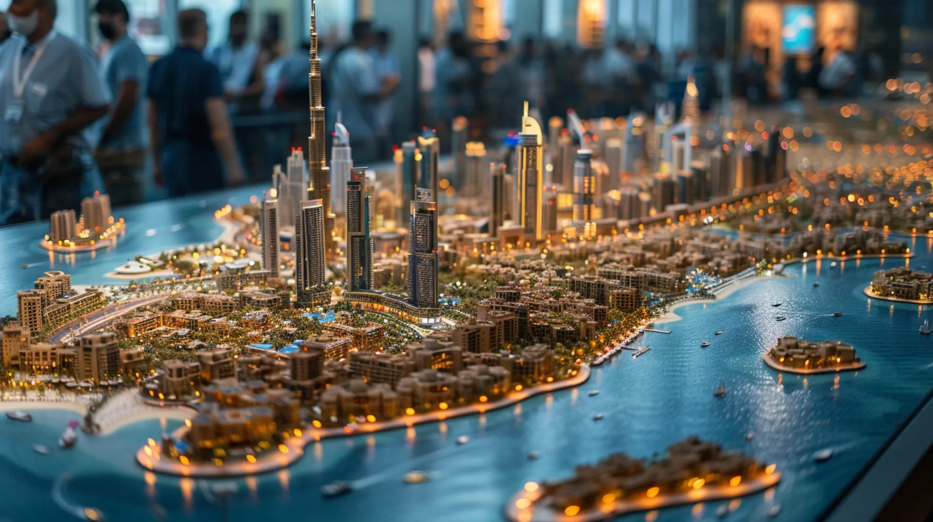 Top-down view of Dubai city model, capturing intricate details of urban planning and architectural landmarks
