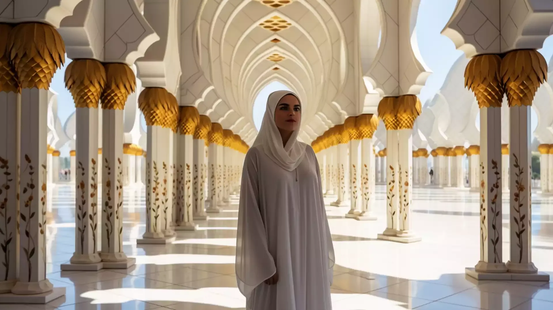 Visitors exploring the courtyard of a Mosque in JLT