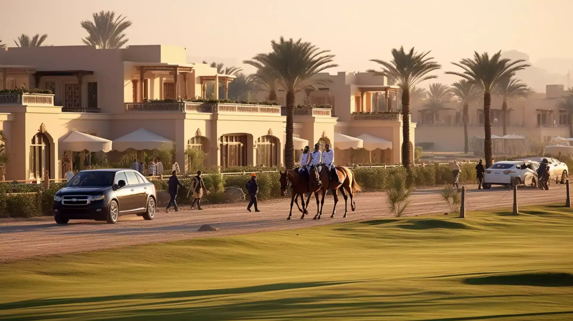 Breathtaking view of the lush green polo fields at the Polo and Equestrian Club, where players and spectators alike can enjoy the excitement of the game
