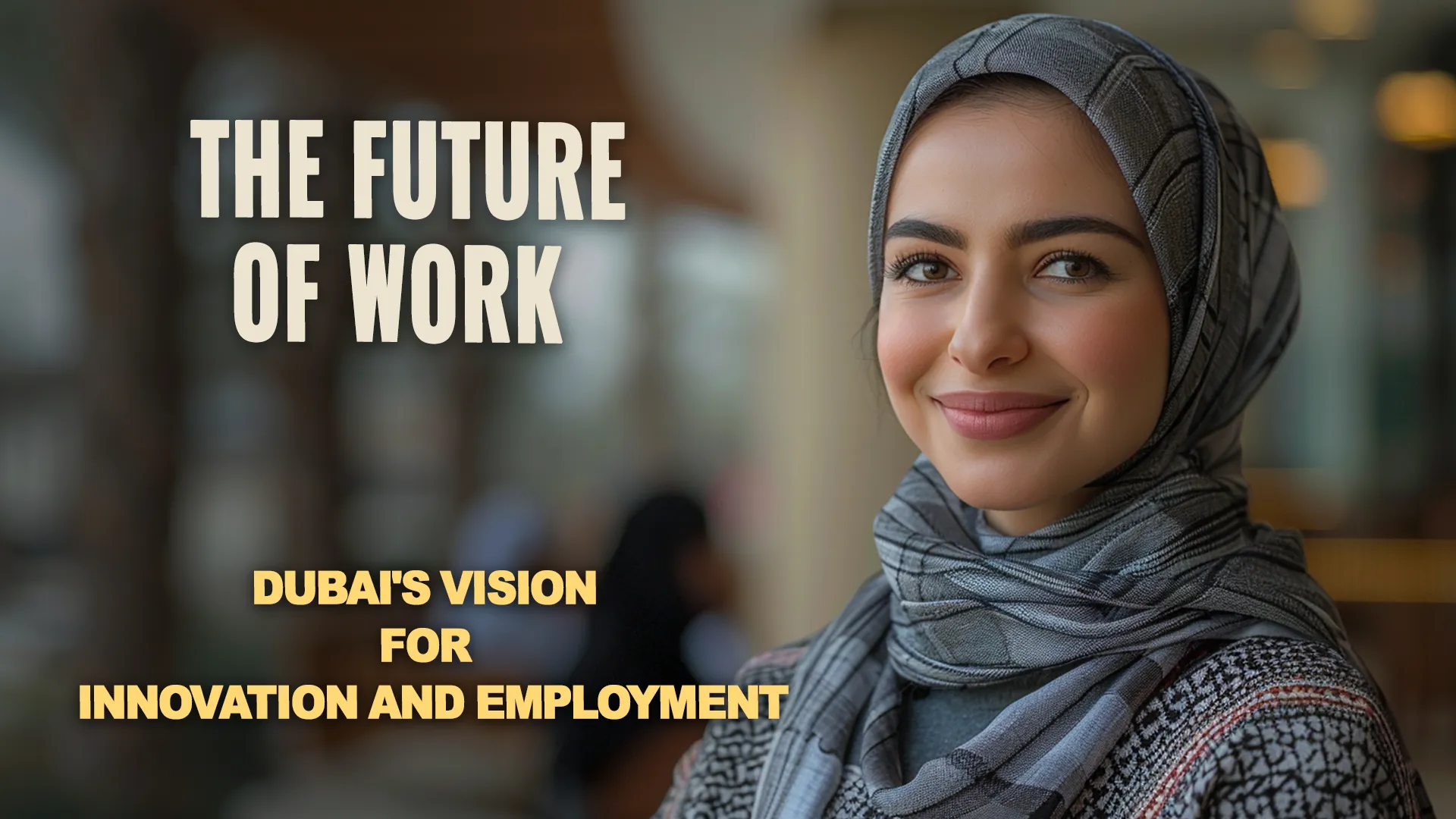 A woman  from Dubai with an Eastern appearance wearing a headscarf smiles and looks at the camera