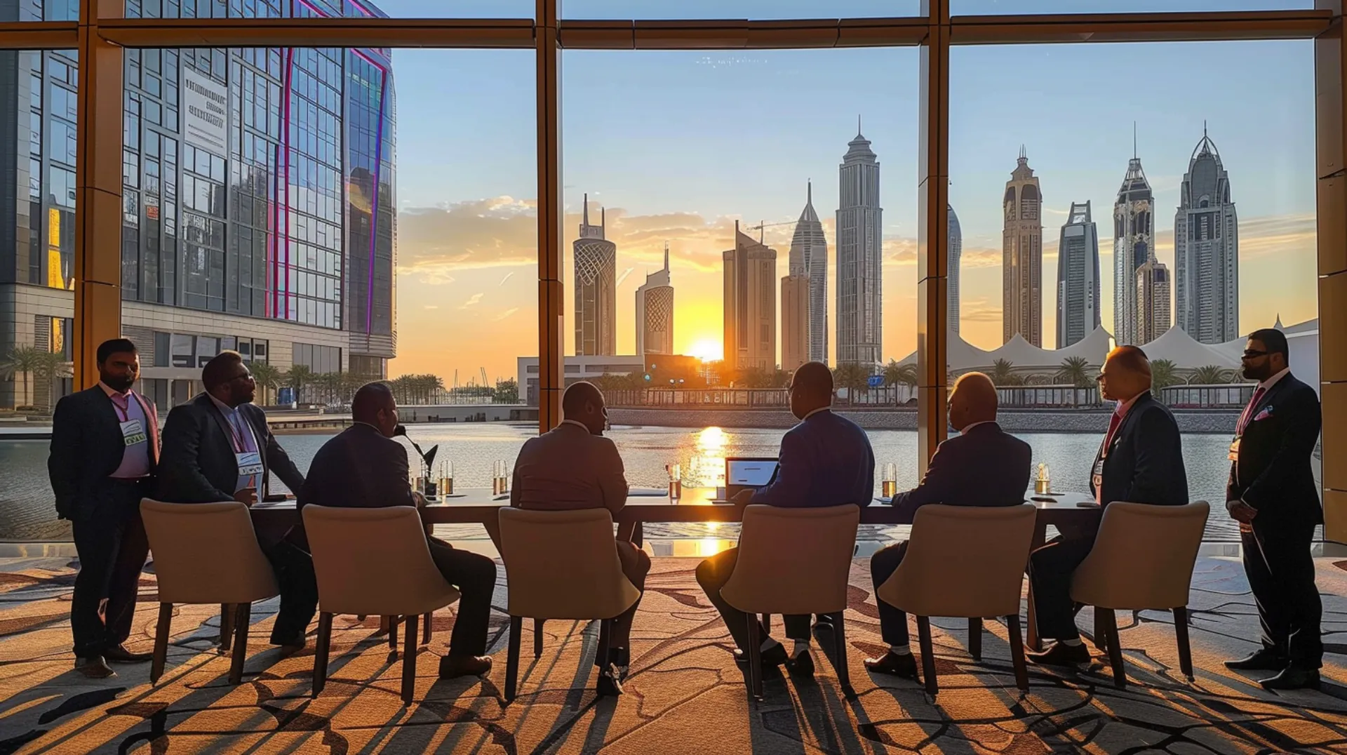 A focused business discussion takes place at Dubai Municipality, addressing strategies for conserving water resources, crucial for sustainable development and environmental stewardship