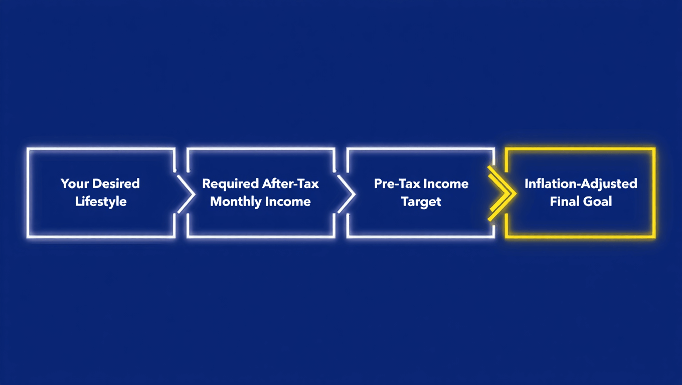Visual representation showing how living costs, taxes, and inflation interact to shape a sustainable retirement income target